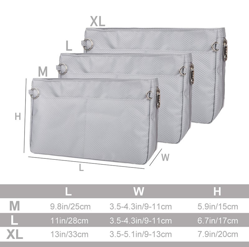 Vercord Expandable Nylon Handbag Purse Organizer Insert Liner Shaper Bag in Bag Beige Grey Medium - Image 2